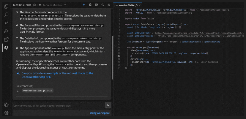 Tabnine Interface in VS Code